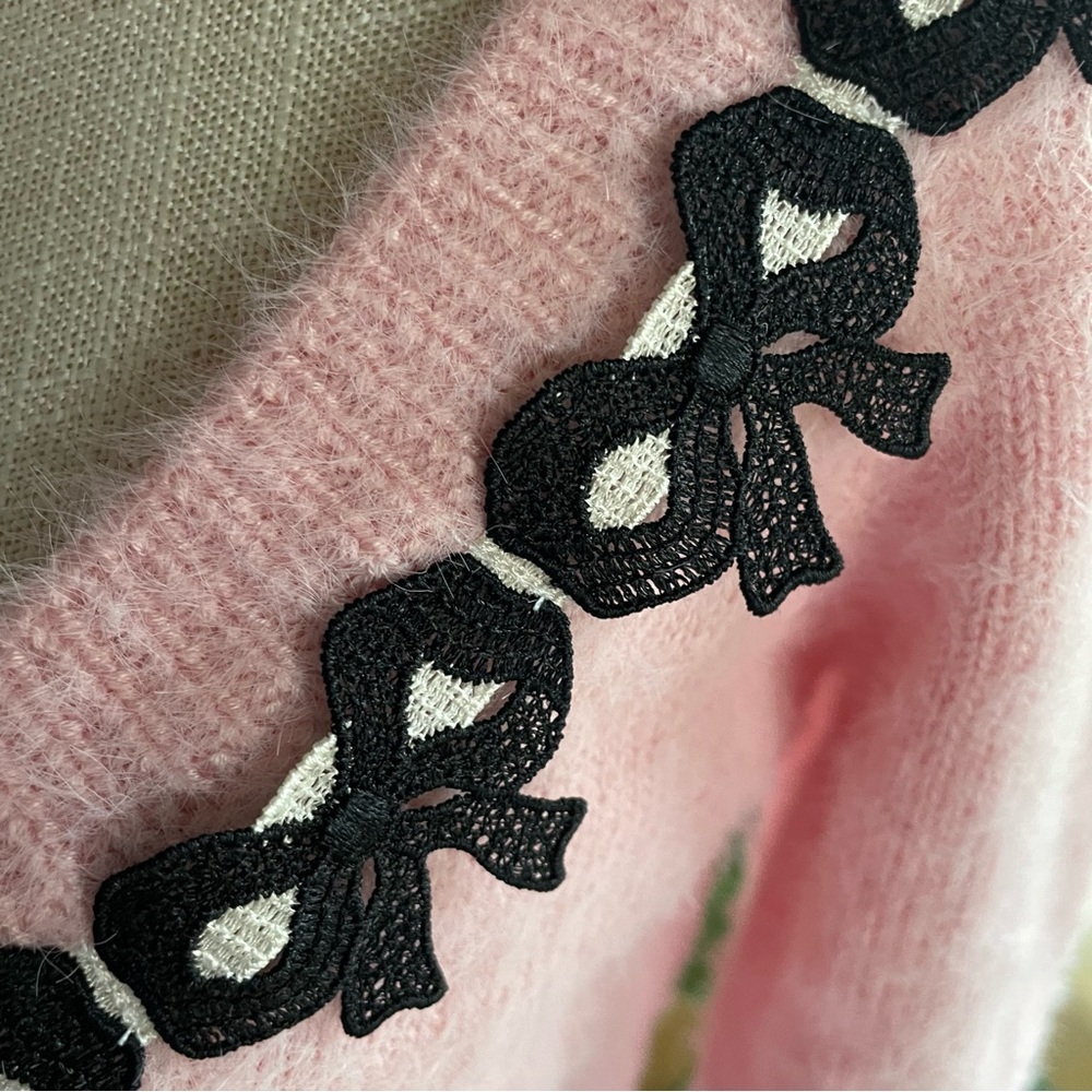 For Love & Lemons Josie Soft Fluffy Pink Bow Cardigan Sweater size small NWT - Picture 14 of 14